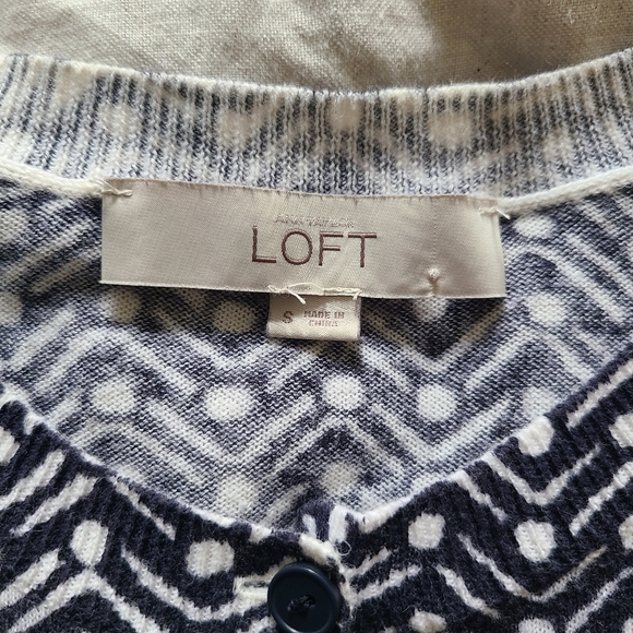 Ann Taylor Loft Women's Zig Zag Polka Dot Black White Button-Up Cardigan - Picture 8 of 13